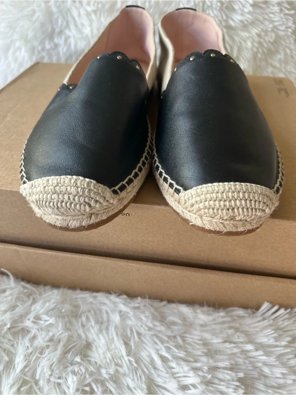 Kate Spade Gardenia Women’s Black Leather Tan Espadrille Flats Size: 6.5